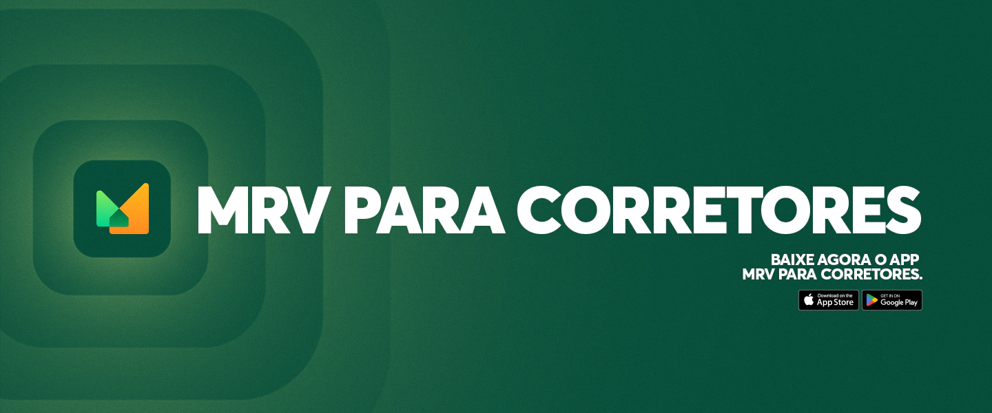 Fundo verde em gradientes com escrito "APP MRV PARA CORRETORES" em letra brancas.